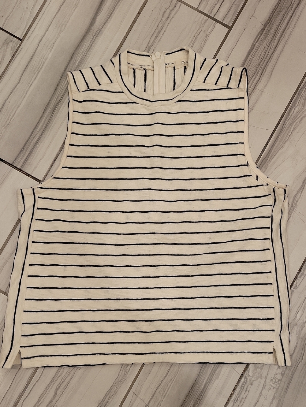 Madewell White Top with Navy Stripe